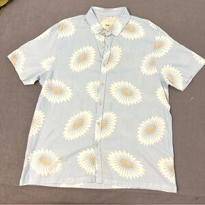 Folk Linen Blend Short Sleeve Button Up Shirt Mens Large